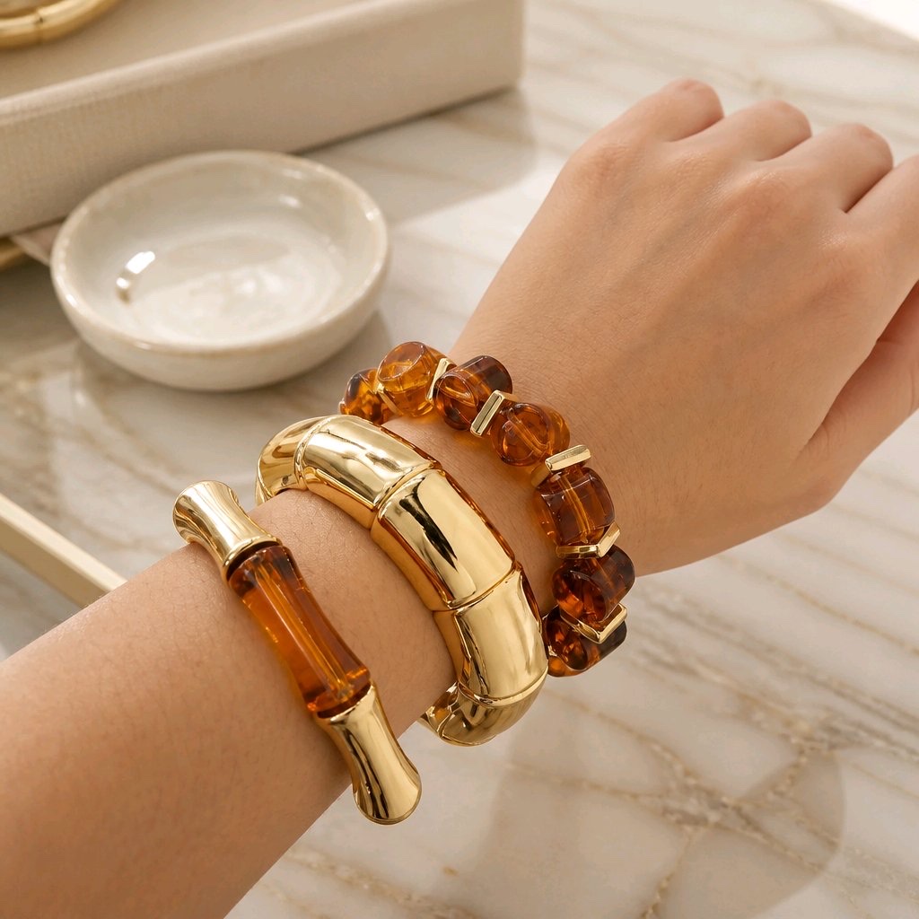 Set de 3 Pulseras con dorado