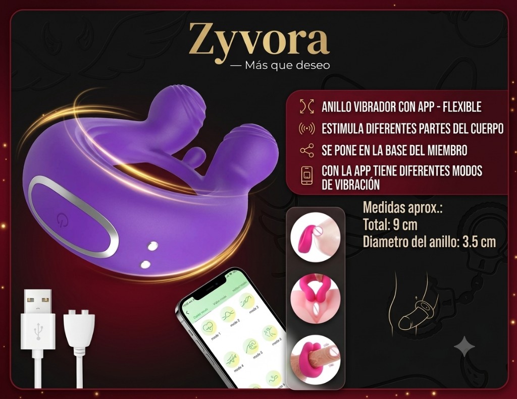 Anillo vibrador morado con app