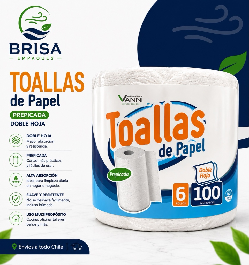 Brisa Toallas de Papel 100 metros doble hoja