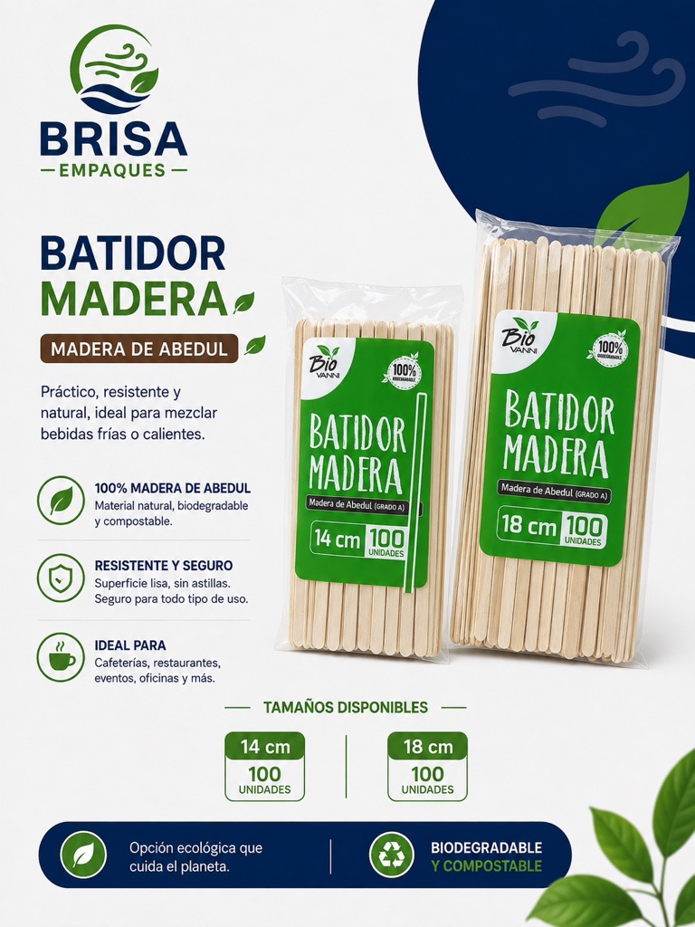 Batidor Madera 14 cm x 100 unid