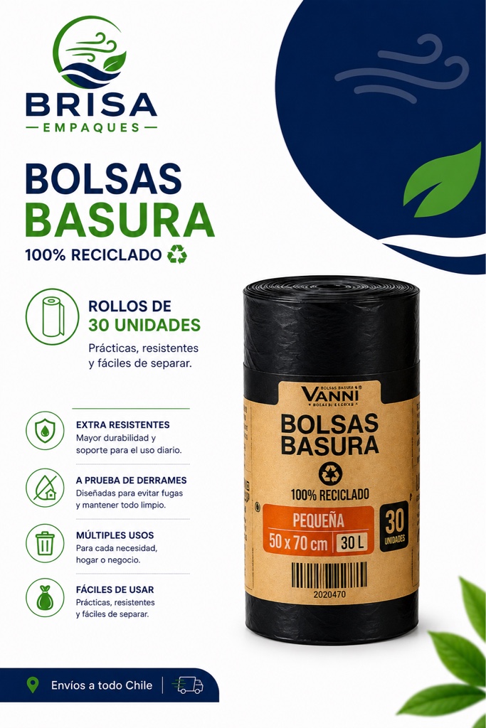 bolsas basura negras 50x70 paq 30 unid