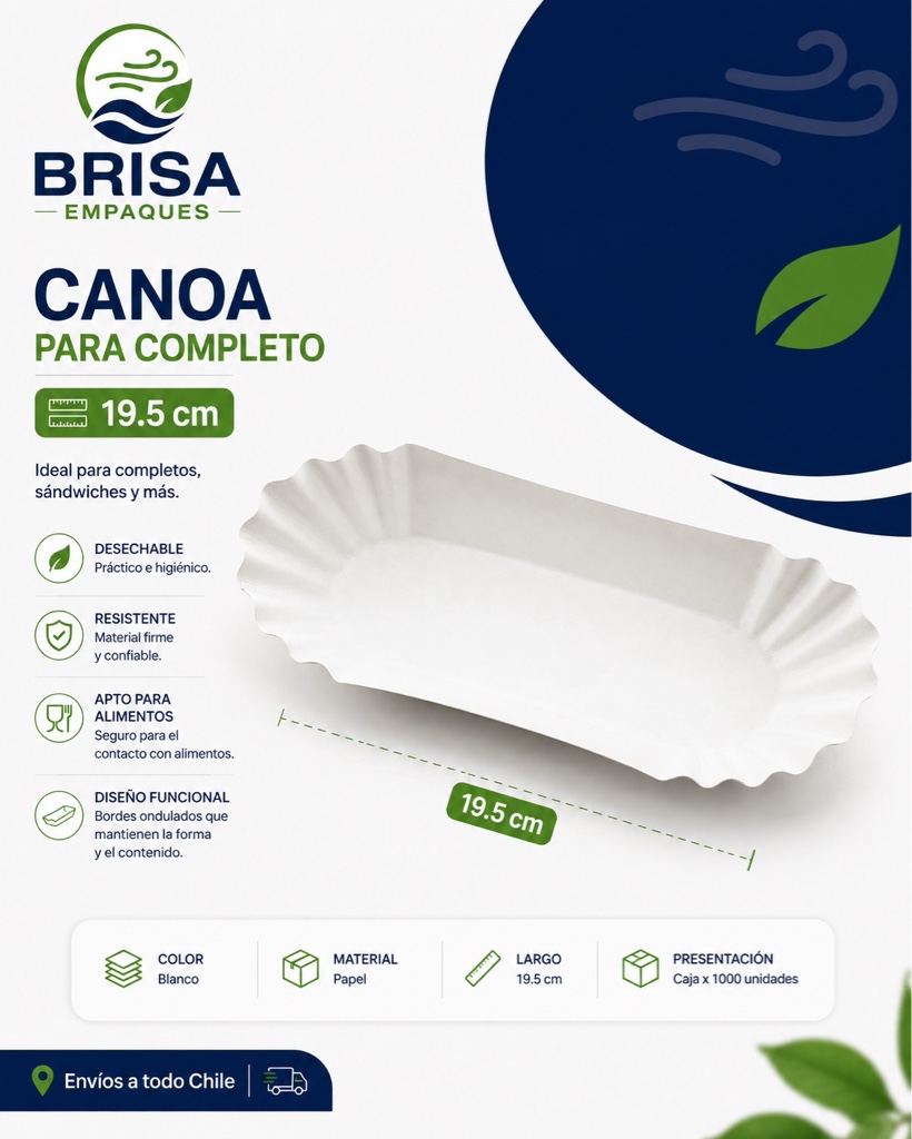 Canoa para completo blanca paq 100 unid