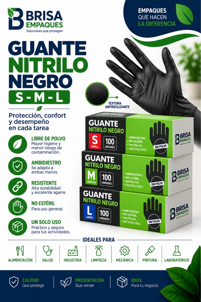 Guantes nitrilo negro S,M,L