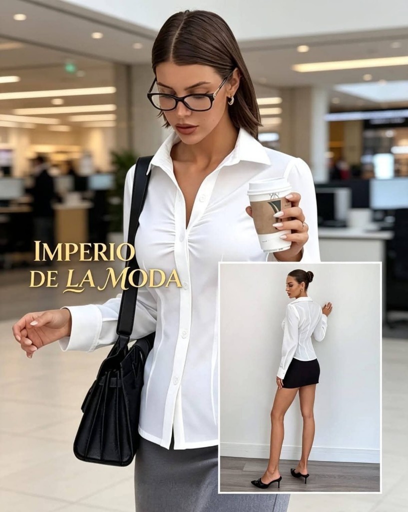 Linashan Orientation Camisa Francesa de Solapa Plisada Ajustada y Top de Temperamento de Manga Larga TODAS LAS TALLAS