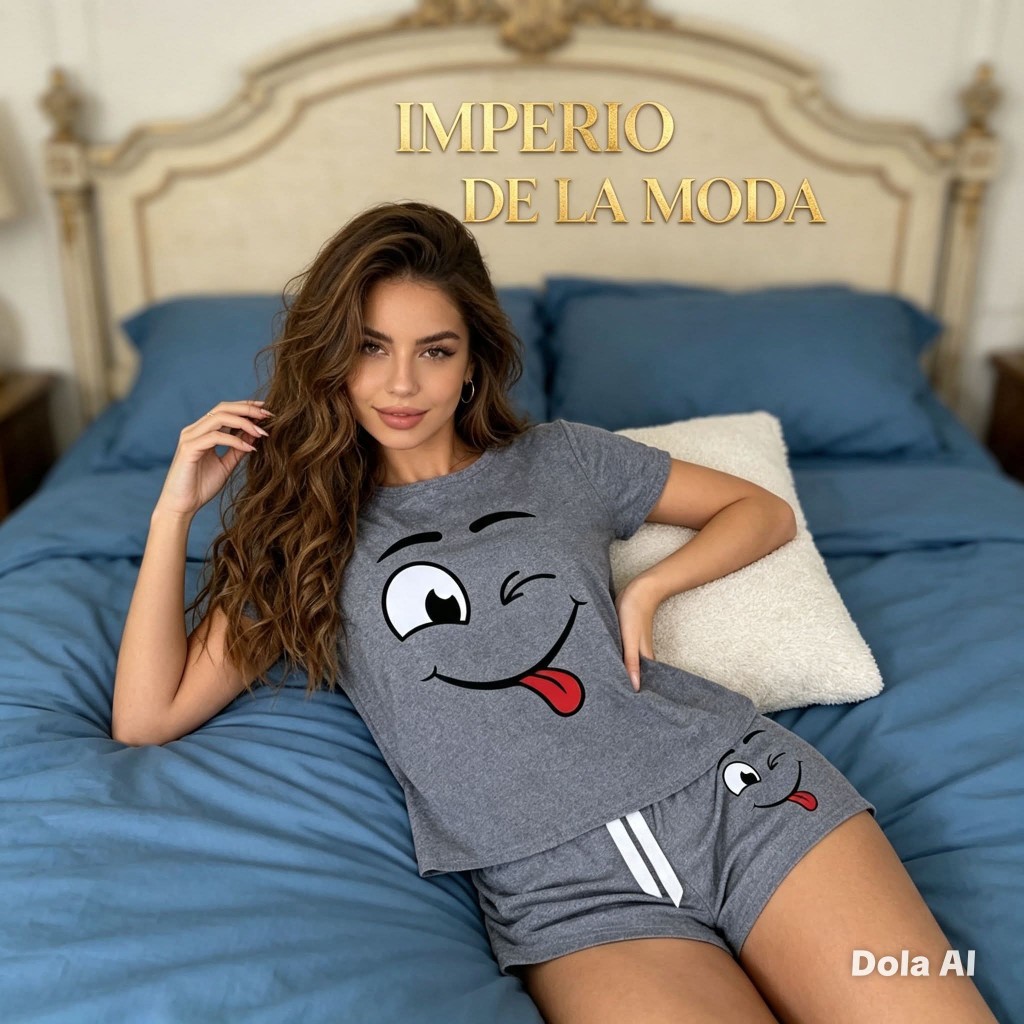 Pantalones cortos cortos de manga corta para mujer, estilo casual de primavera-verano, cómodos, suaves y agradables para la pie con estampado de caras traviesas de dibujos animados para el hogar TODAS LAS TALLAS
