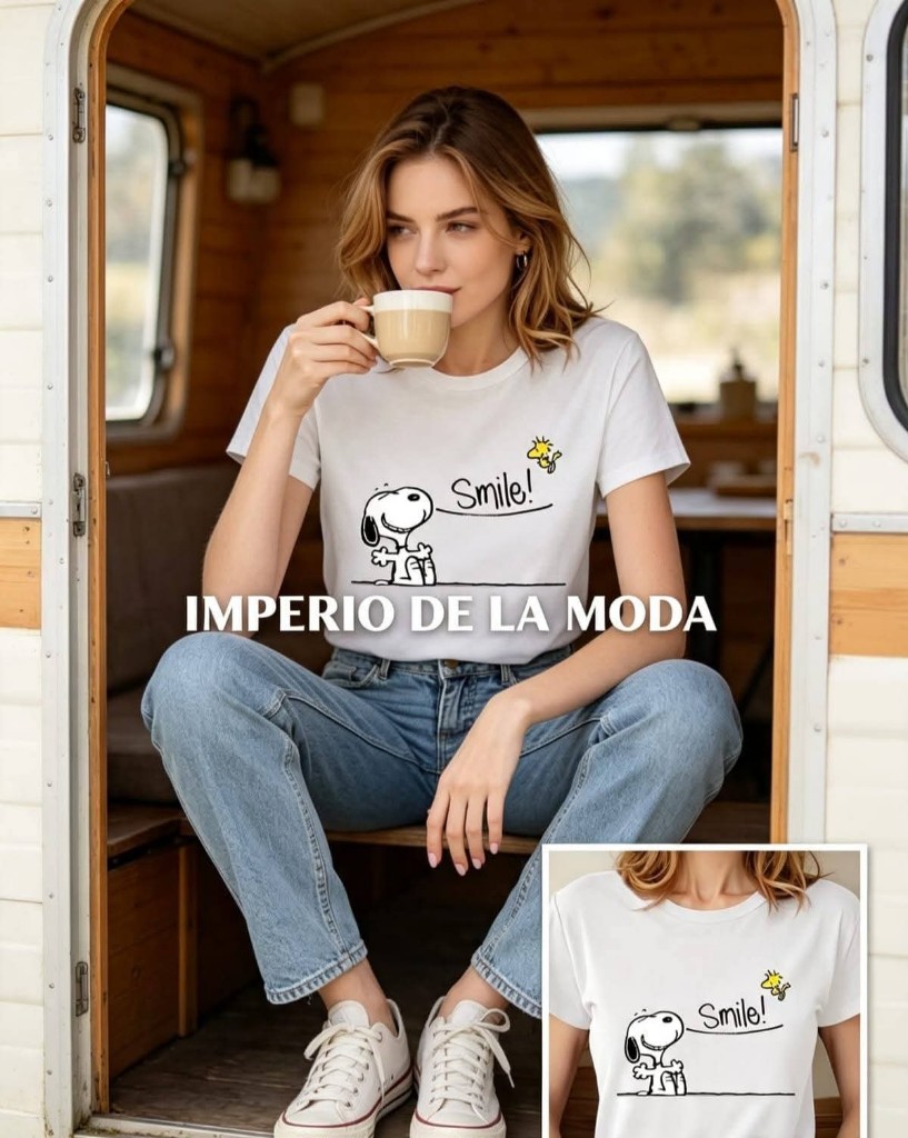 Camiseta Deportiva de Manga Corta con Estampado de Woodstock, Estilo Simple y Acogedor. Top Casual de Manga Corta para Muier, Cuello Redondo y Diseño Modernd TODAS LAS TALLAS