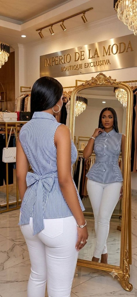 Camisa Casua Elegante de Rayas con Tirantes Cruzados TODAS LAS TALLAS