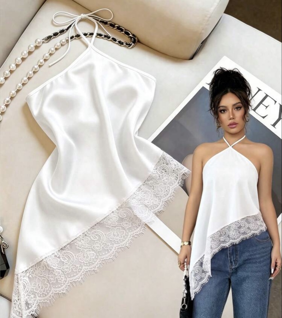 Blusa blanca halter encaje