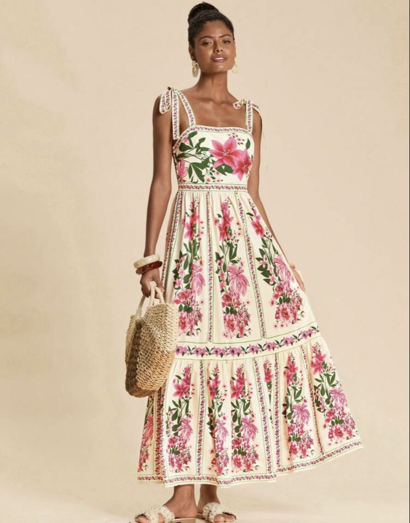 Vestido midi floral branco