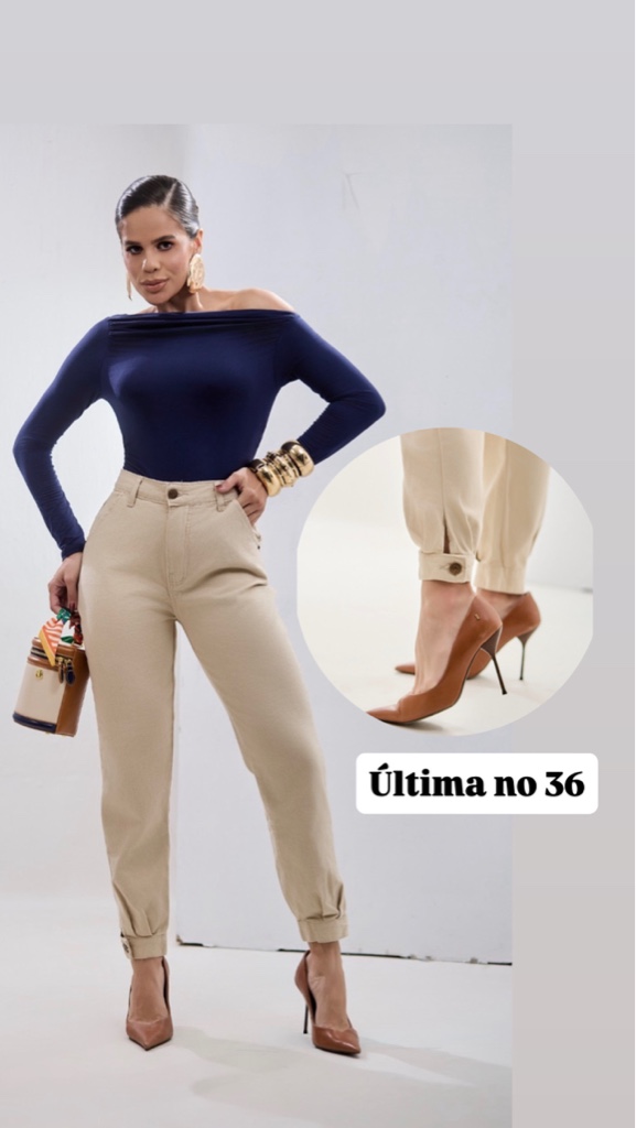 Calça jeans bege cintura alta