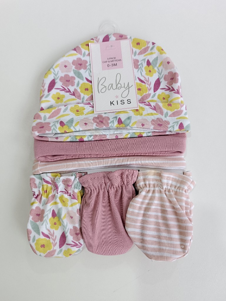 Set de gorras y manoplas flores amarillas