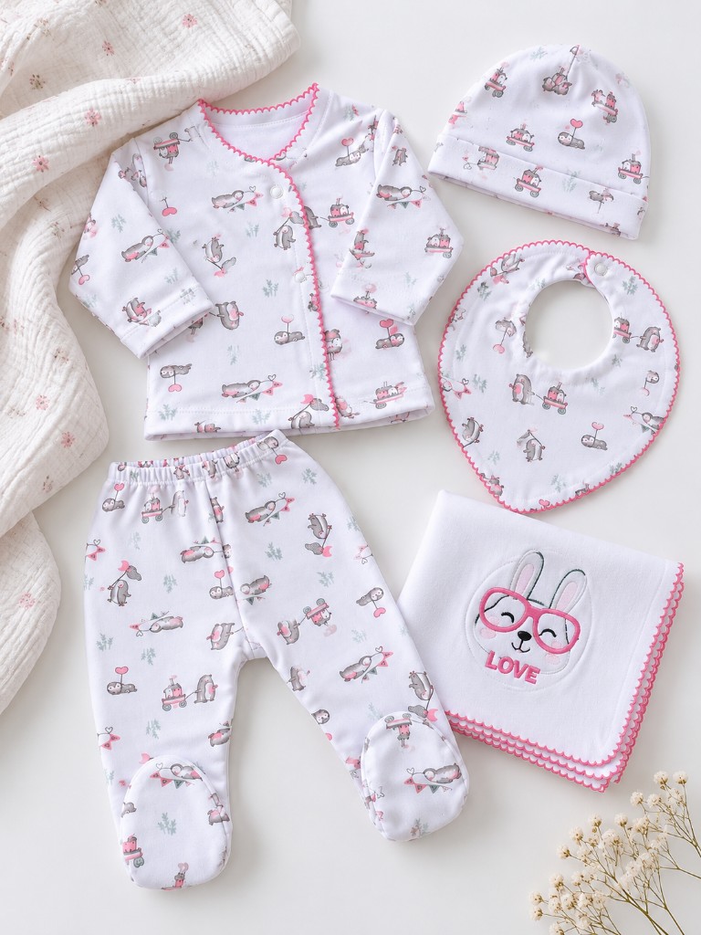 Set de bienvenida blanco estampa rosa