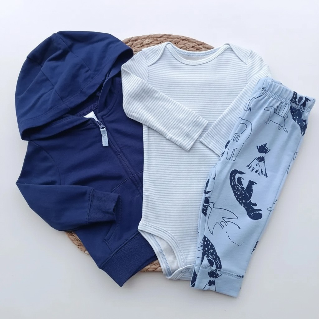 Conjunto azul con celeste diseño dinosaurio