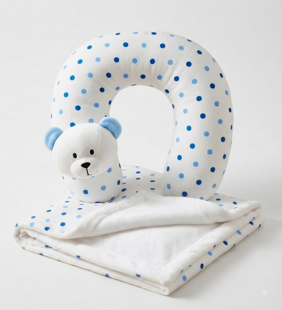Manta blanca motas azules