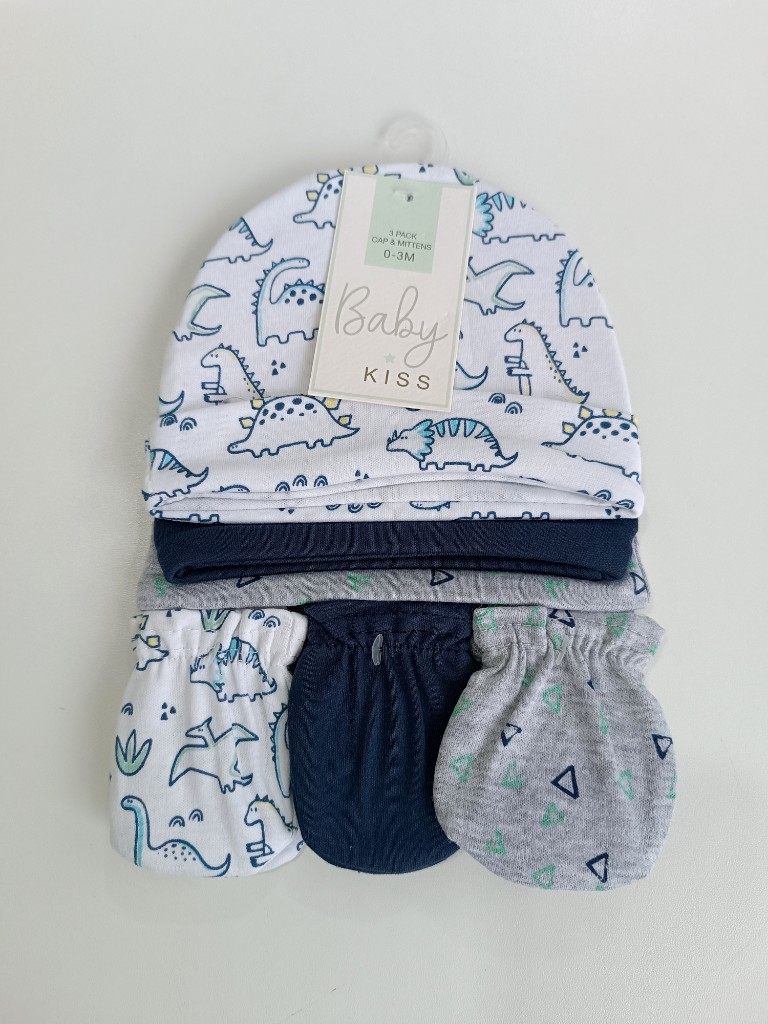 Set de gorras y manoplas dino blanco