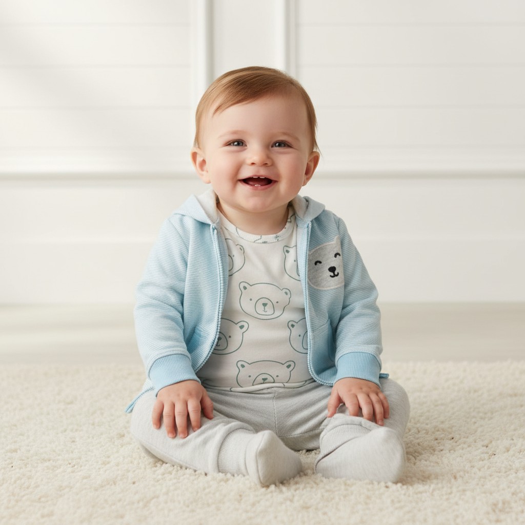 Conjunto celeste con gris diseño ositos