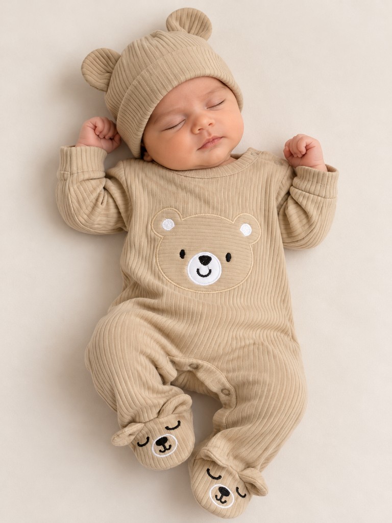 Set de enterizo + gorrita beige