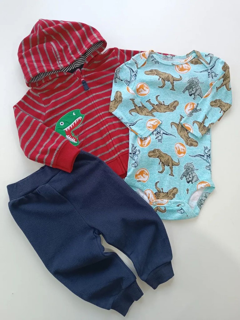 Conjunto micropolar rojo a rayas diseño dino