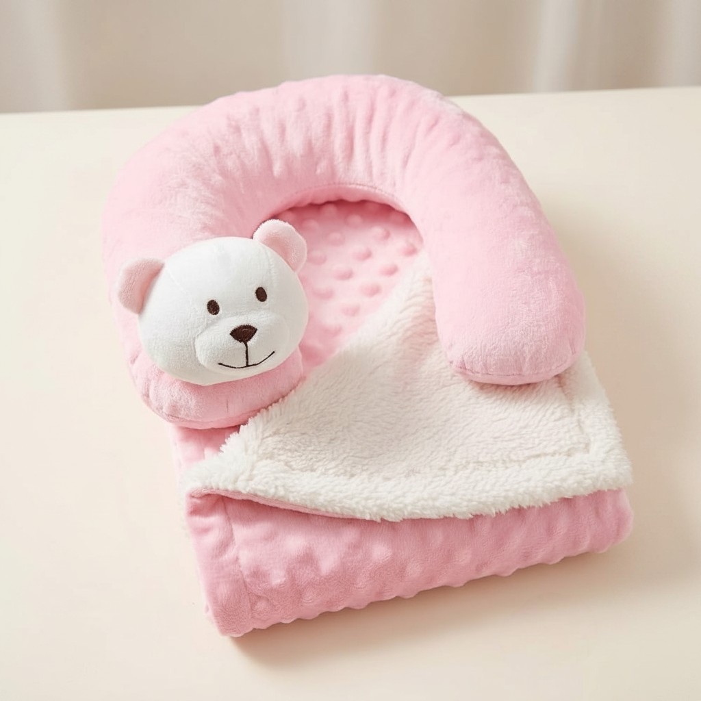 Manta felpudo con almohada rosa