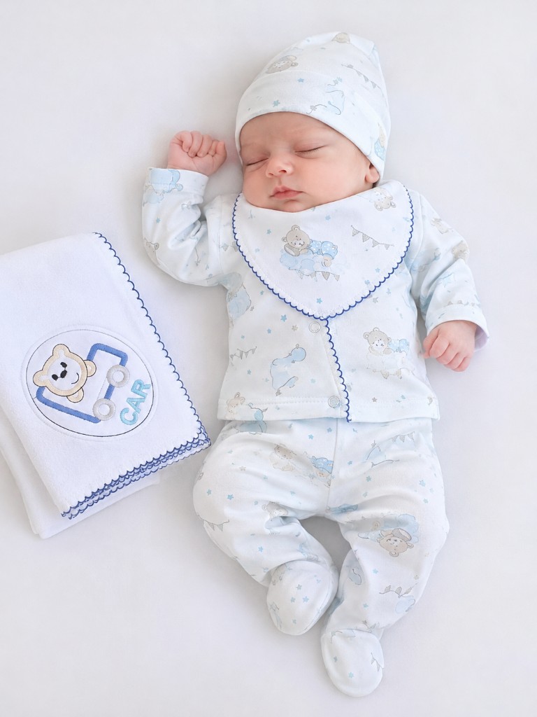 Set de bienvenida celeste estampado