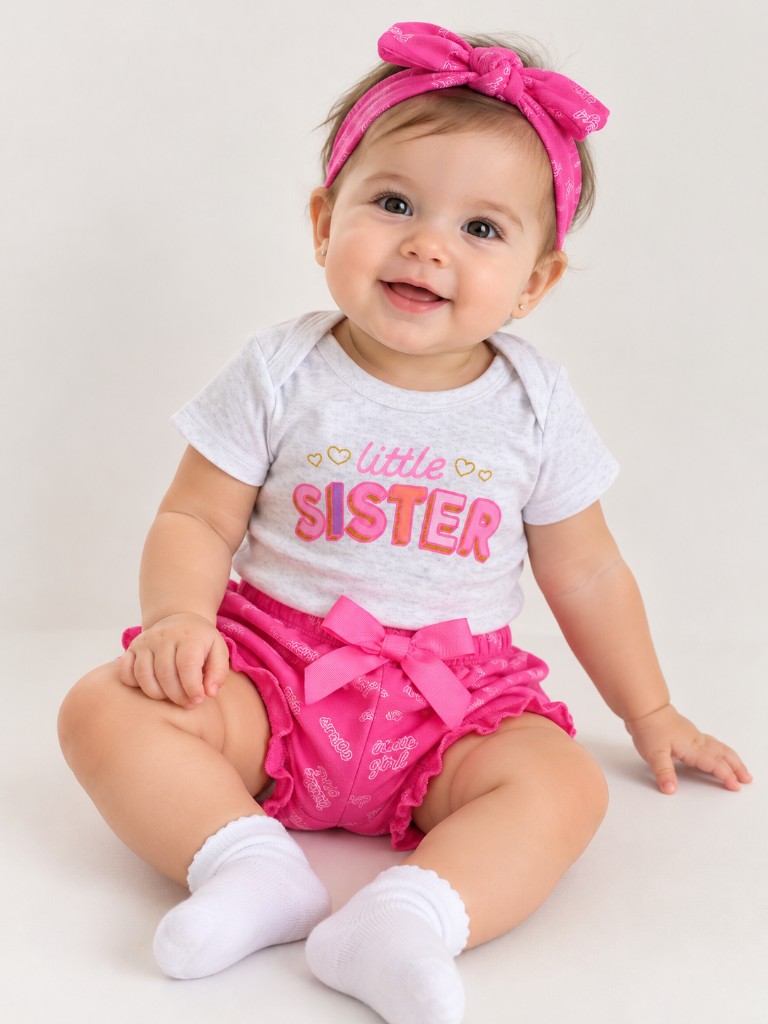 Conjunto Litle Sister rosa/gris