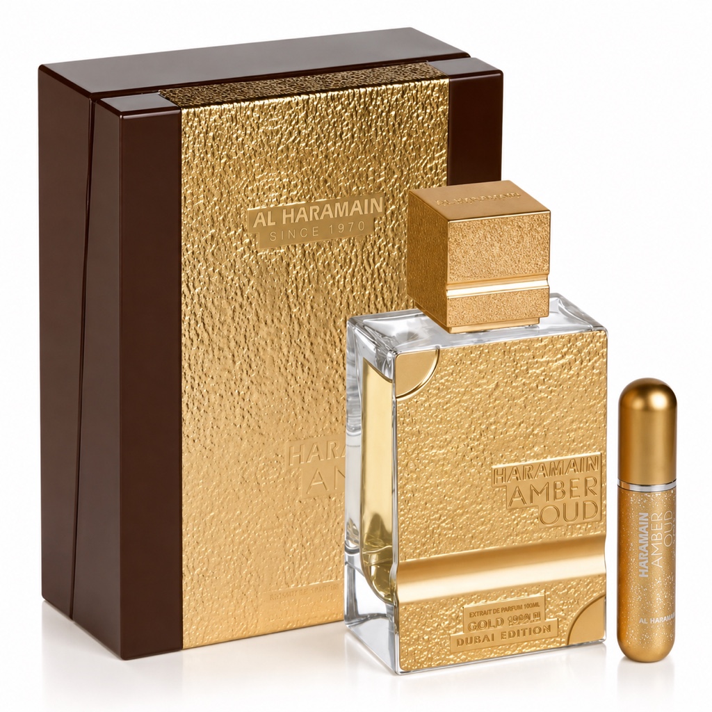 AL HARAMAIN AMBER OUD * GOLD 999.9 DUBAI EDITION + REFILL ATOMIZADOR