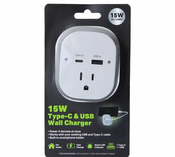 Cargador pared 15W Type-C y USB