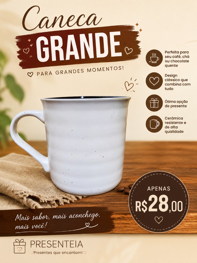 Caneca grande pintas de preto