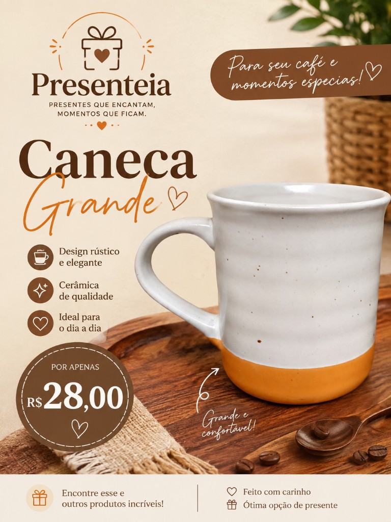 Caneca grande detalhe laranja