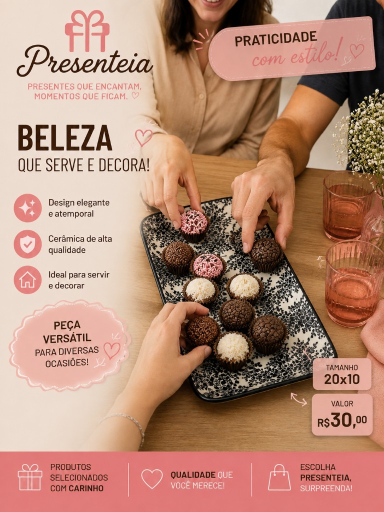 Prato retangular  floral