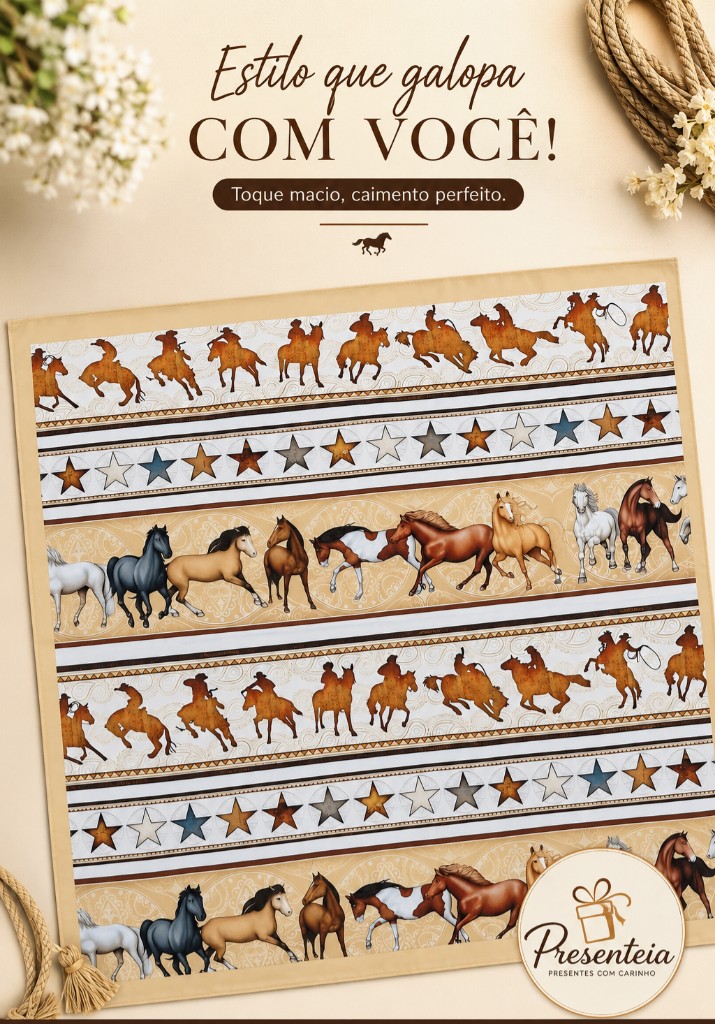 Lenço  bege cavalos
