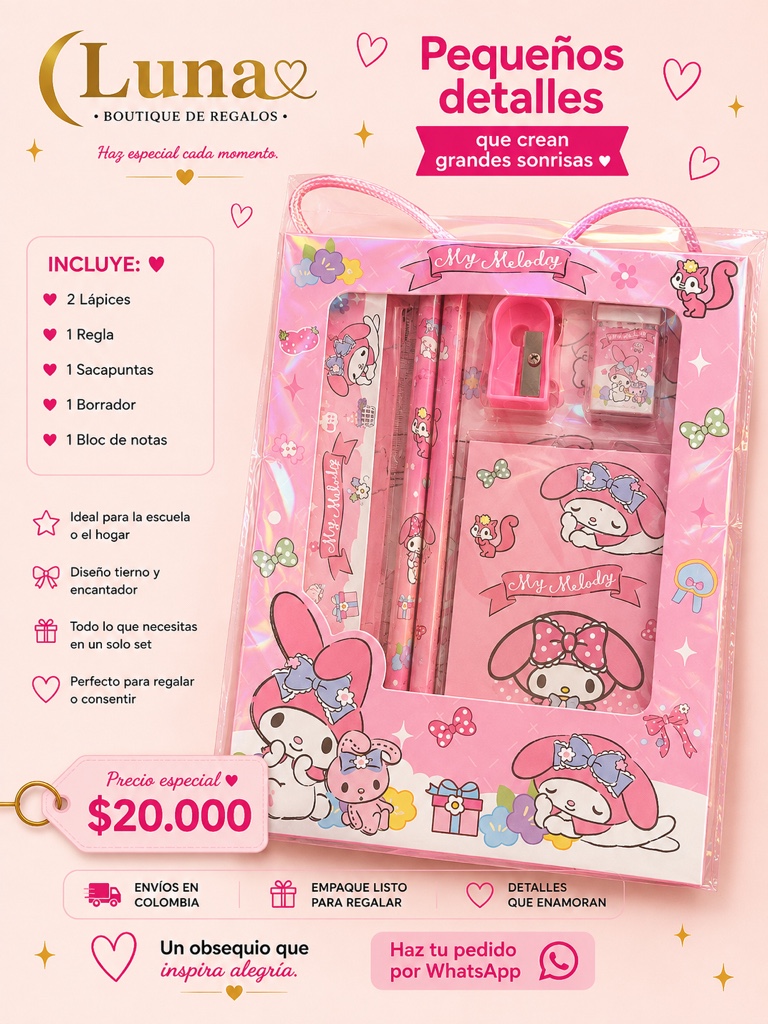 My Melody kit papeleria rosa