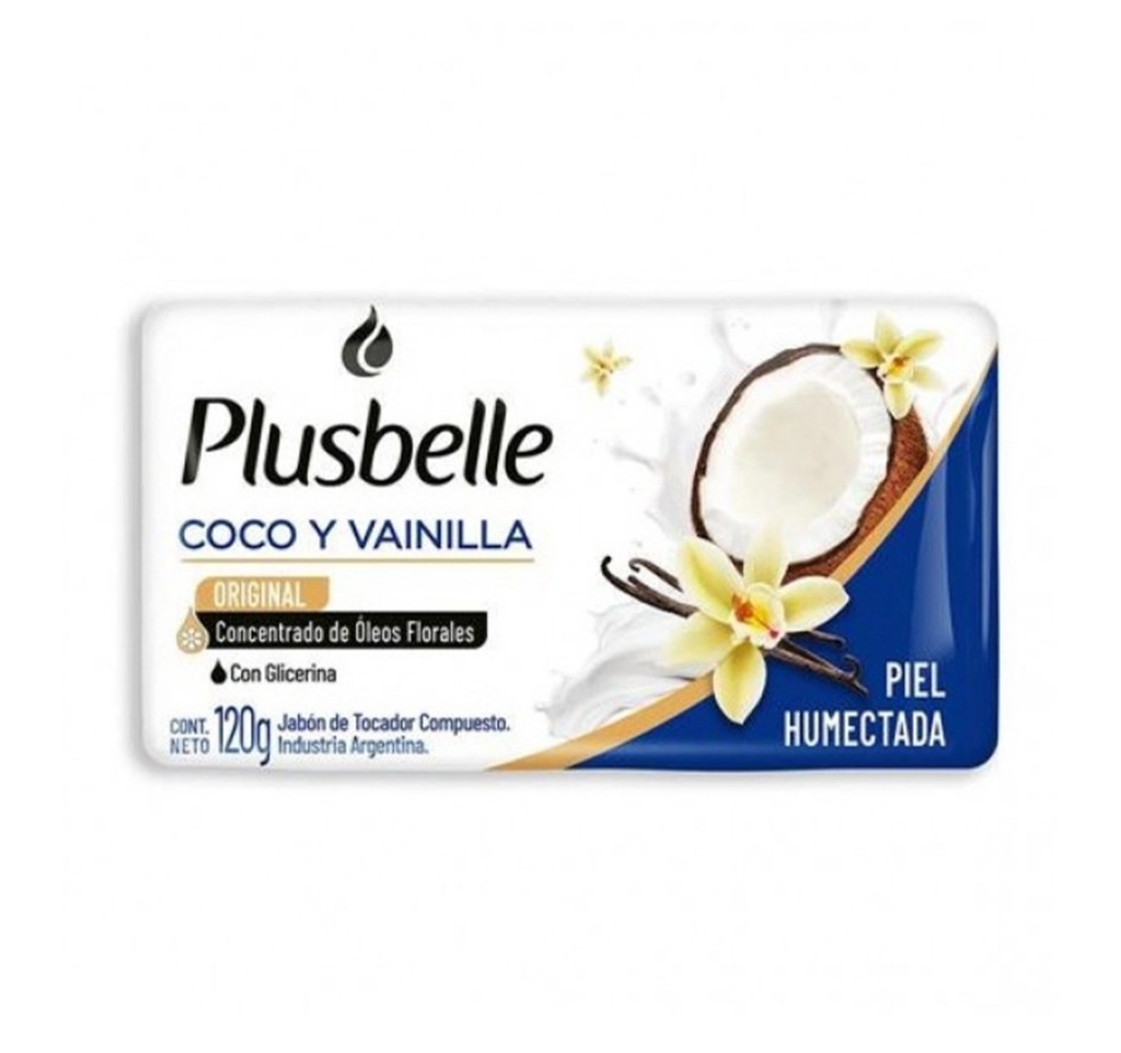 Jabón de tocador Plusbelle coco y vainilla 120g