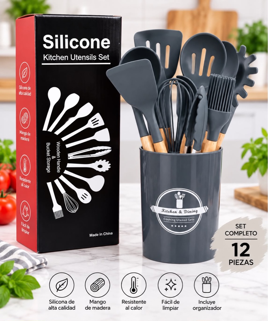 Set utensilios silicona x12pcs