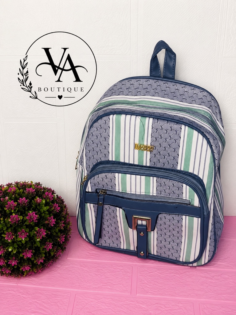 Mochila gris y verde estampada