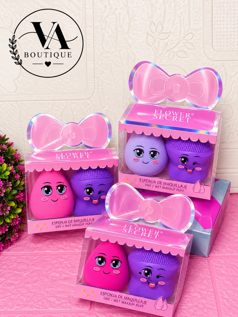 Flower Secret esponjas maquillaje rosada y morada