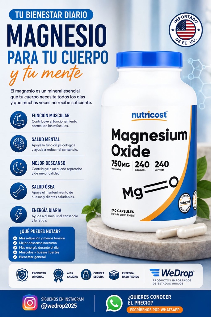 Magnesium Oxide 240 caps, Nutricost