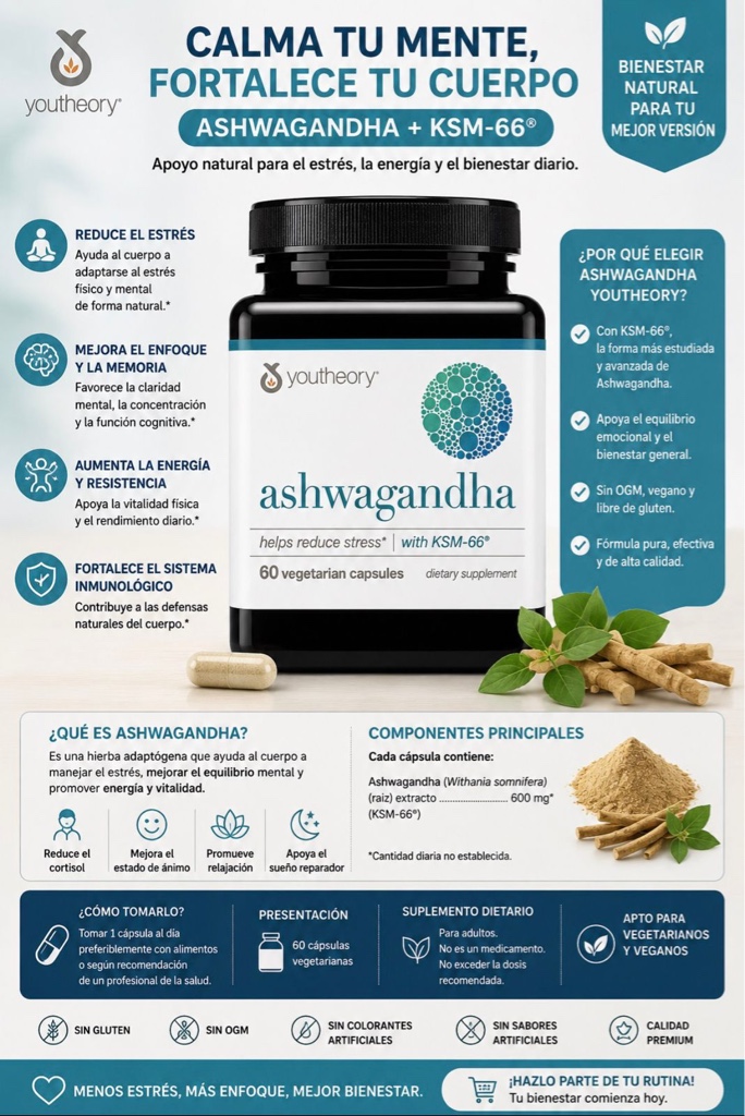 Youtheory Ashwagandha 60 cápsulas