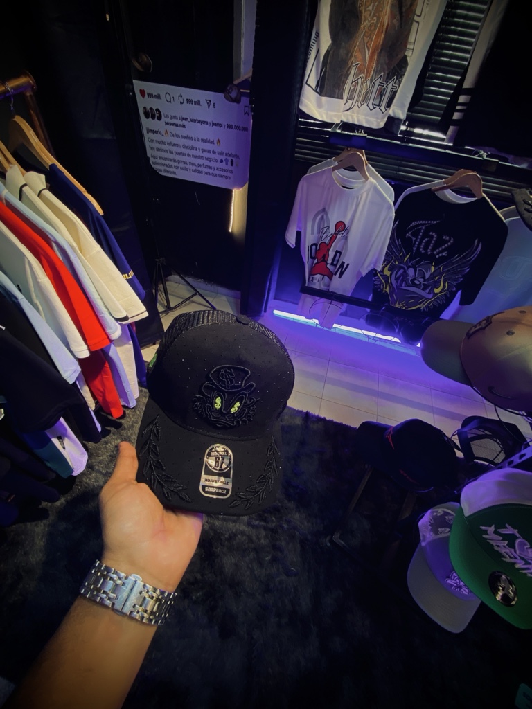 Gorra negra bordada brillante
