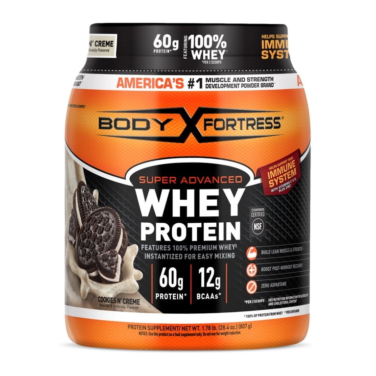 Body fortress whey protein cookies and cream proteina 807g
