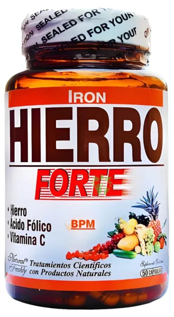 Iron Hierro Forte Ácido Fólico Vitamina C 50 Capsulas