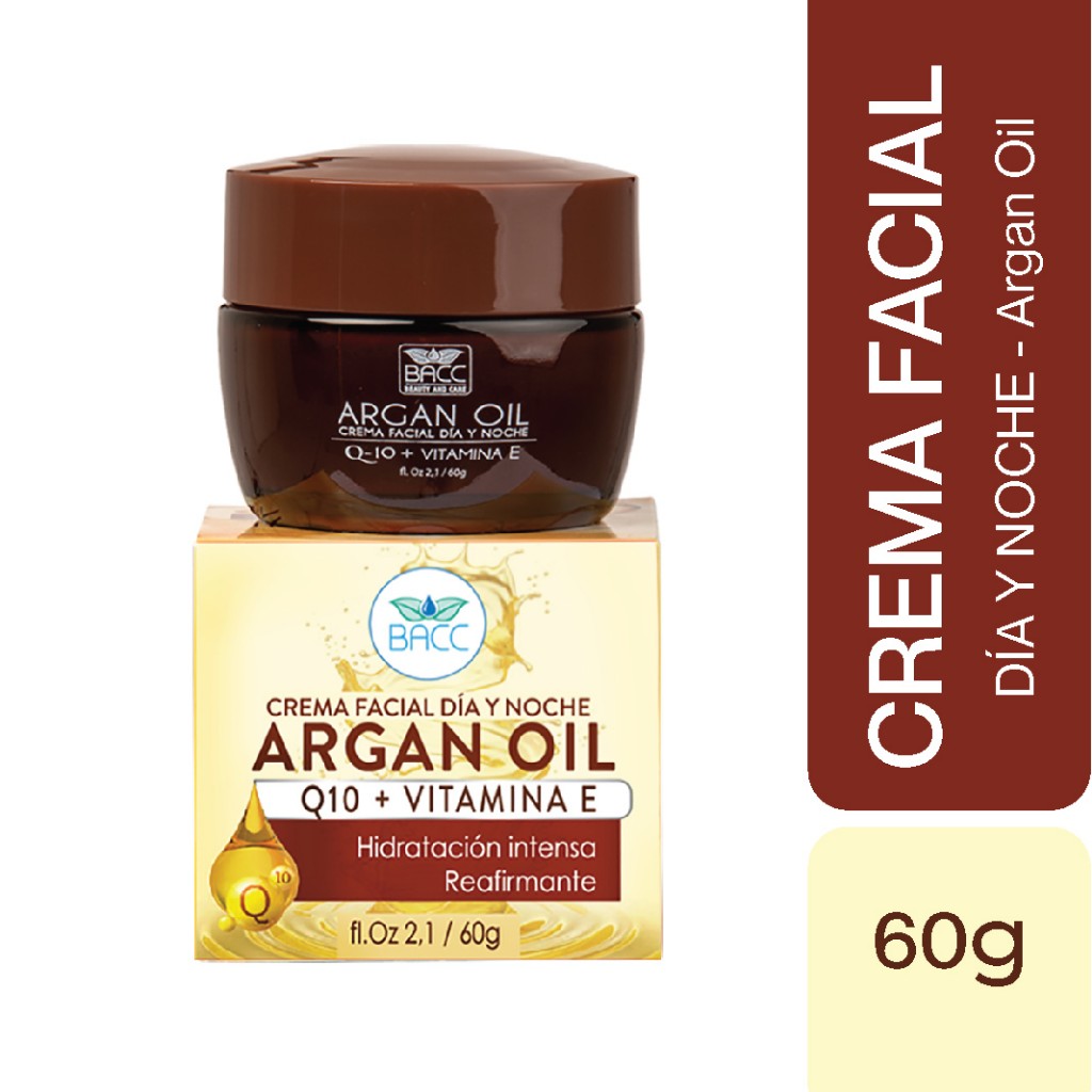 Bacc Argán Oil Q10 + Vitamina E Crema Facial Día y Noche 60g