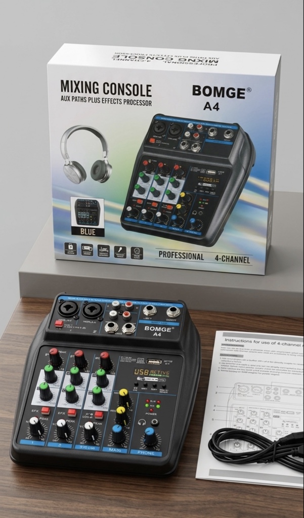 Consola Mixer 4 Canales Bomge A4 Bluetooth Phantom Power Usb