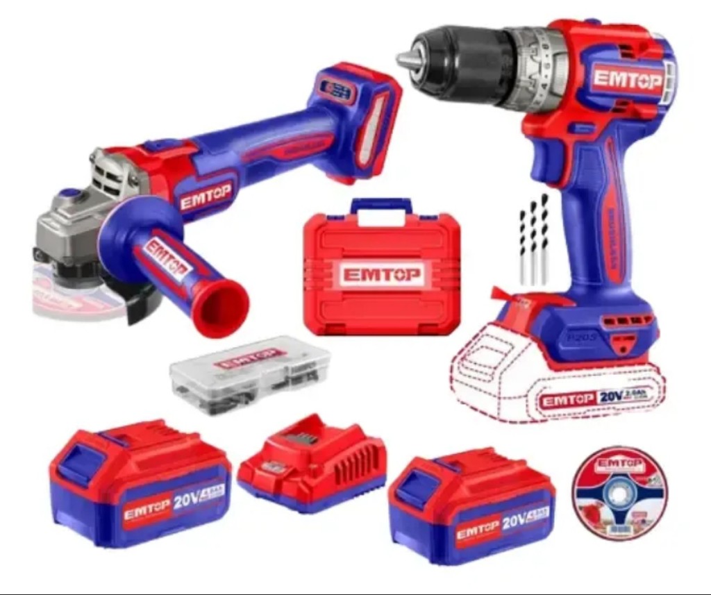 EMTOP Taladro/Amoladora combo rojo y azul