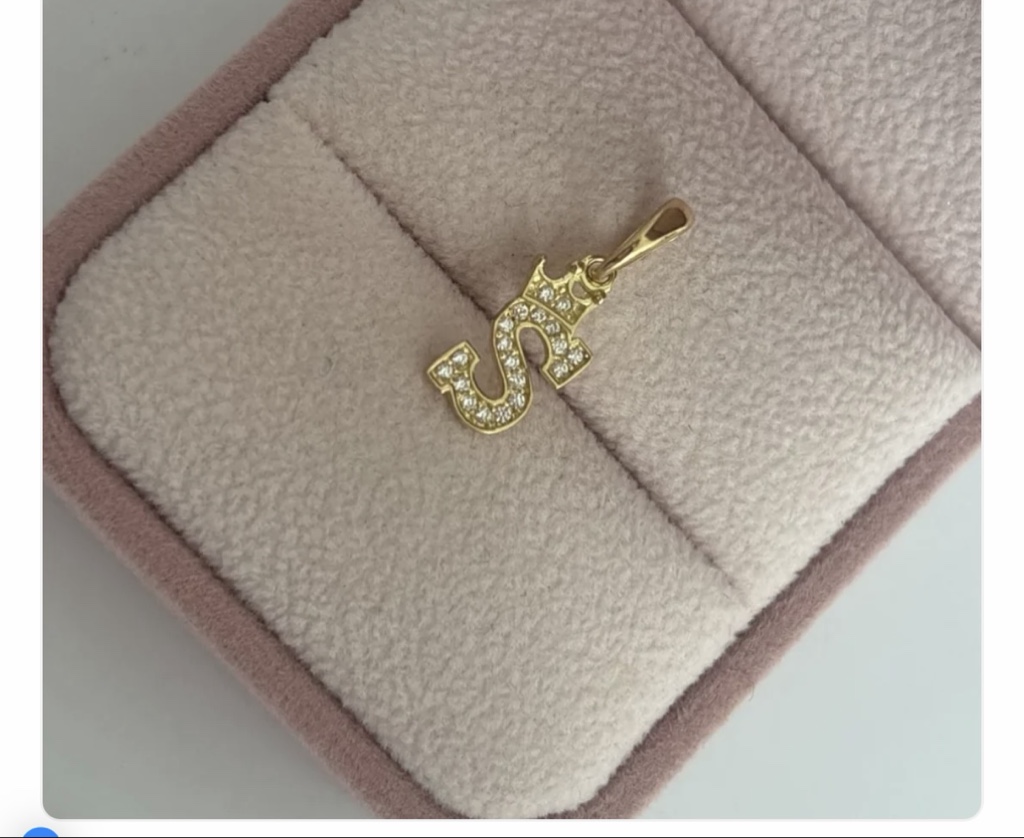 DIJE LETRA S CON CORONA Y PIEDRAS BLANCAS 1,8CM ORO AMARILLO COL 18K - 0,83GR
