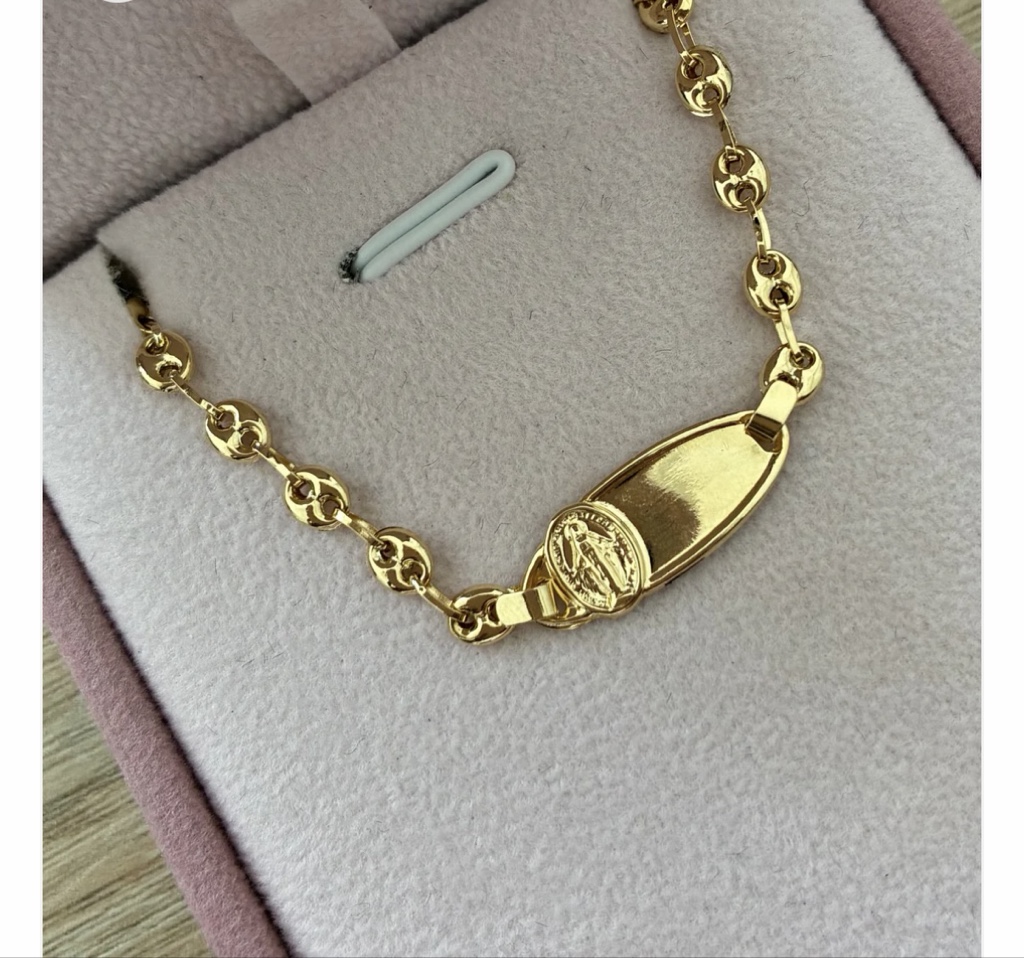 1 PULSERA GRANO DE CAFÉ VIRGEN DE LA MILAGROSA 3.7MM ORO AMARILLO COL 18K 14CM - 1.92GR