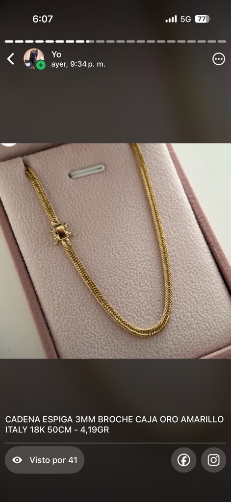 CADENA ESPIGA ЗMМ BROCHE CAJA ORO AMARILLO ITALY 18K 50CM - 4,19GR