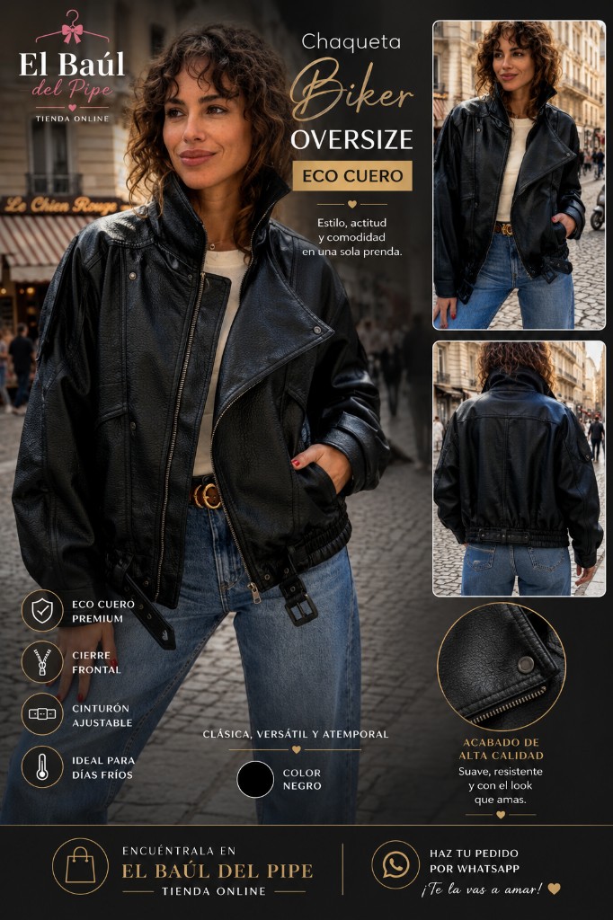 Chaqueta Biker Oversize de Eco Cuero 🖤