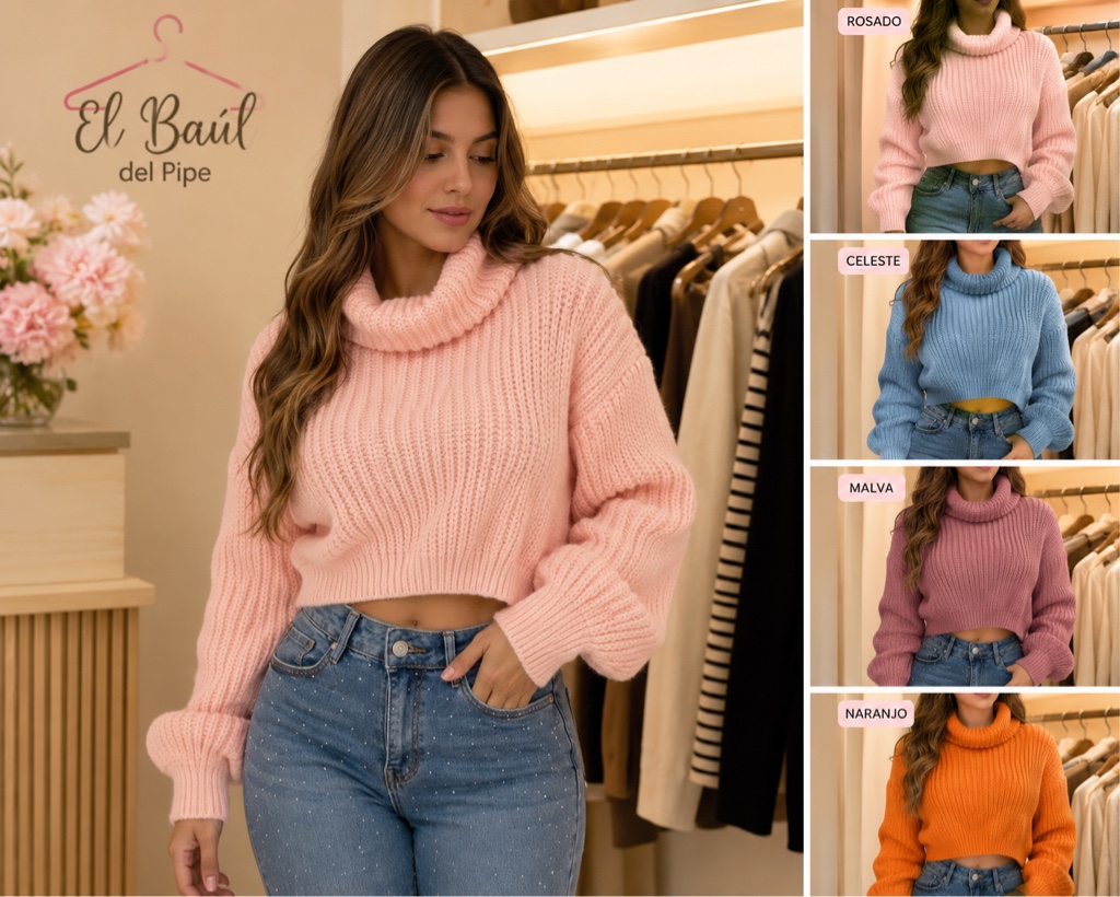 Sweater crop cuello tortuga