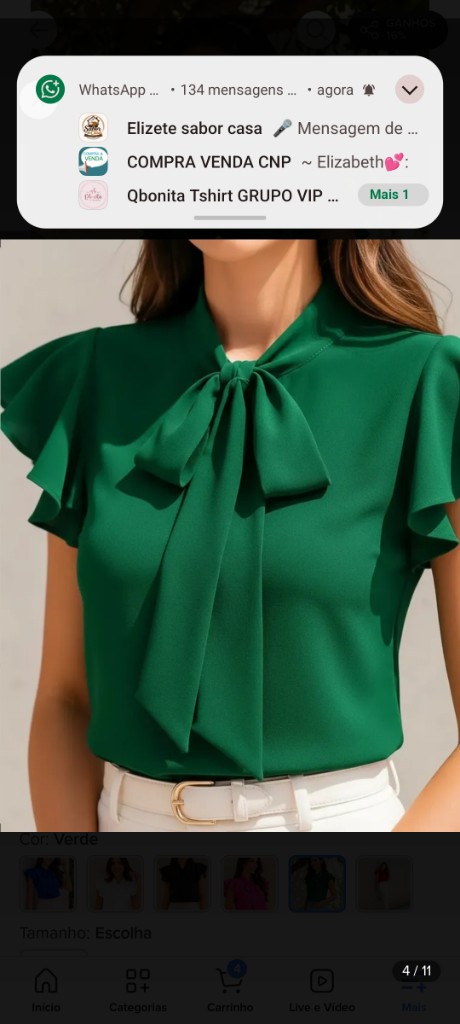 Blusa manga princesa/tecido Crepe verde